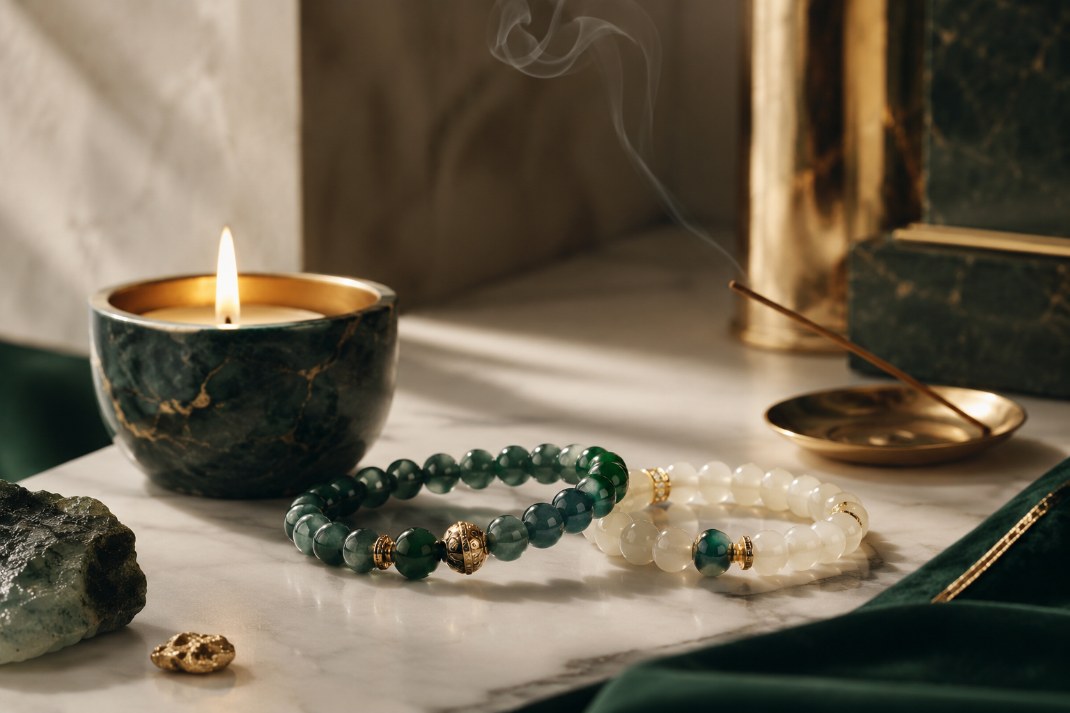 Gemstone bracelets in a quiet morning ritual