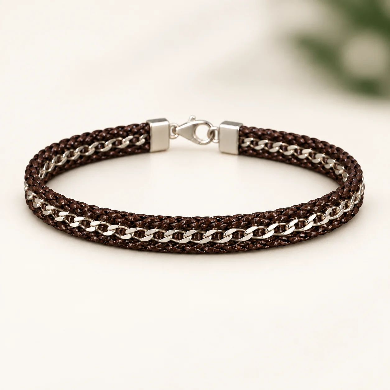 Brown Braid Curb Bracelet by NoorKara