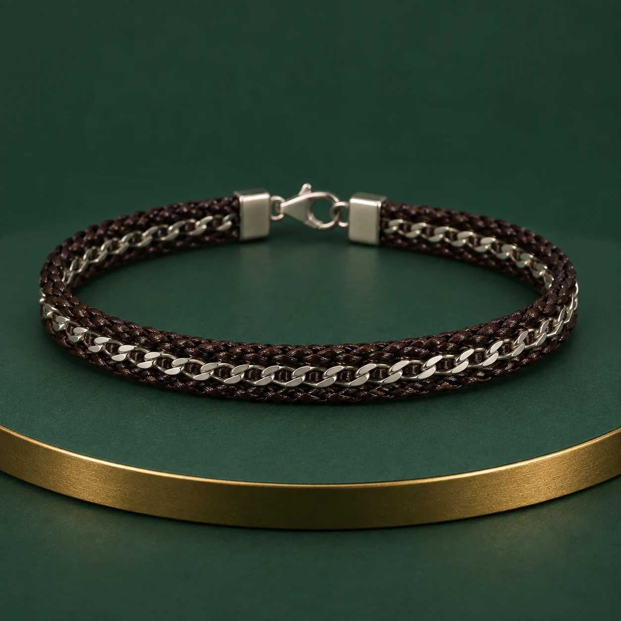Brown Braid Curb Bracelet by NoorKara