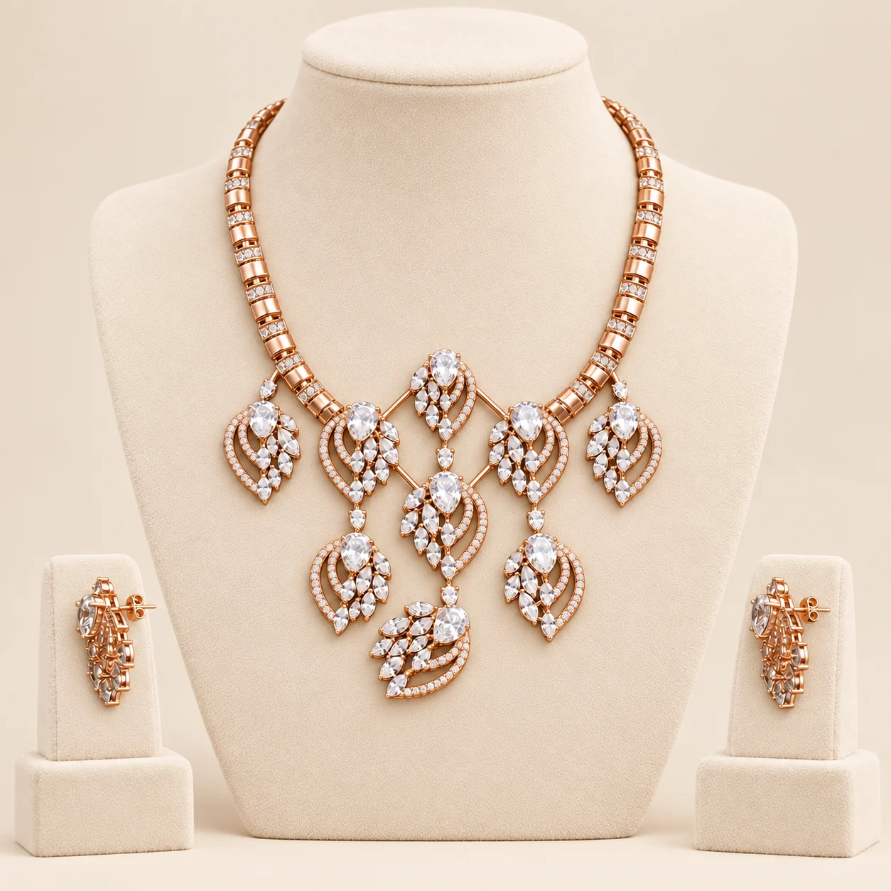 Crystal Leaf Necklace Set by NoorKara
