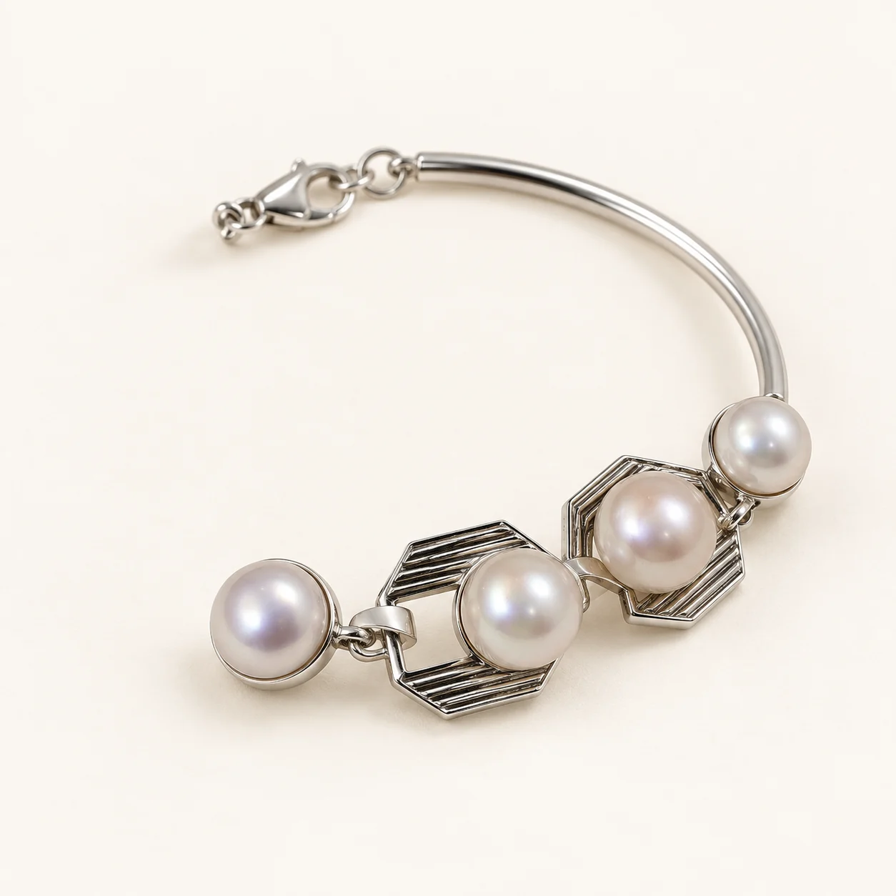 Four-Pearl Geometric Bracelet by NoorKara
