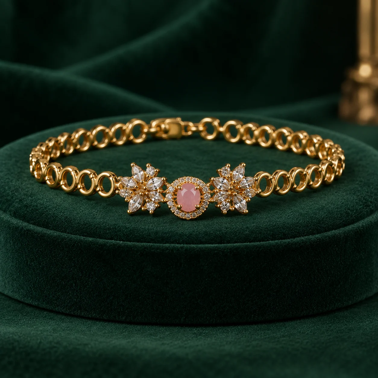 Pink Oval Leaf Cluster Bracelet by NoorKara