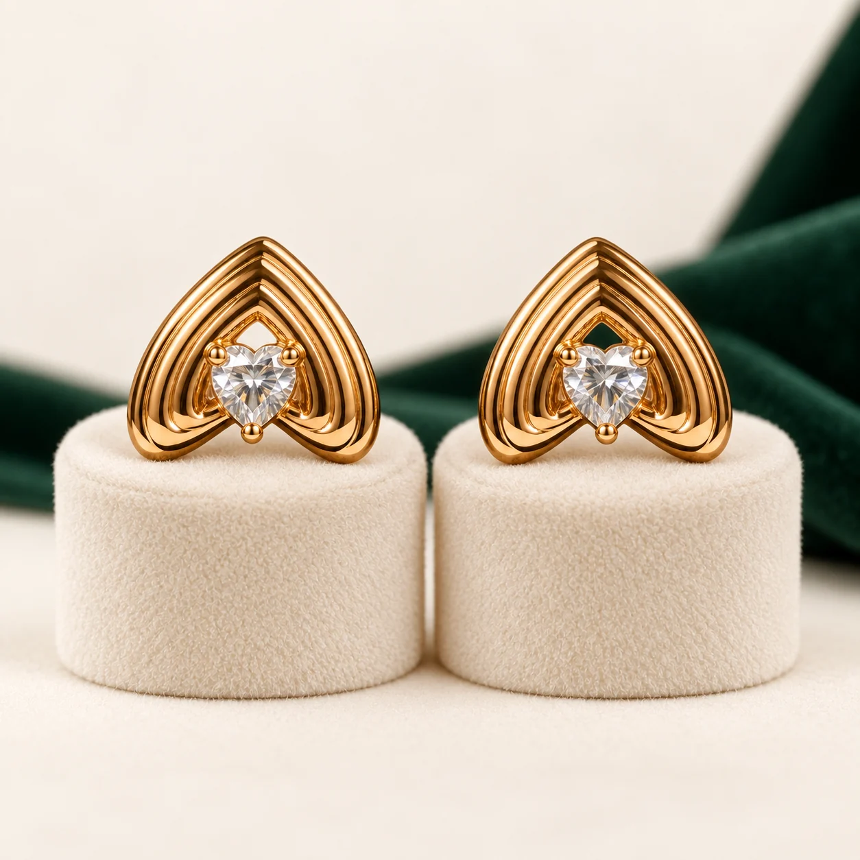 Ridged Heart Studs by NoorKara