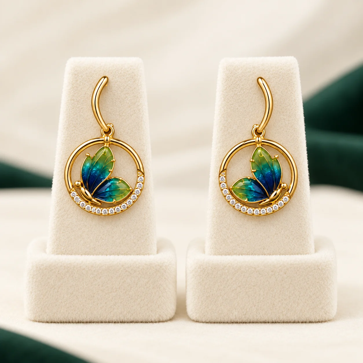 Teal Butterfly Hoop Earrings by NoorKara