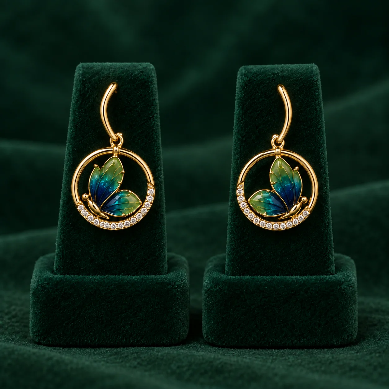 Teal Butterfly Hoop Earrings by NoorKara