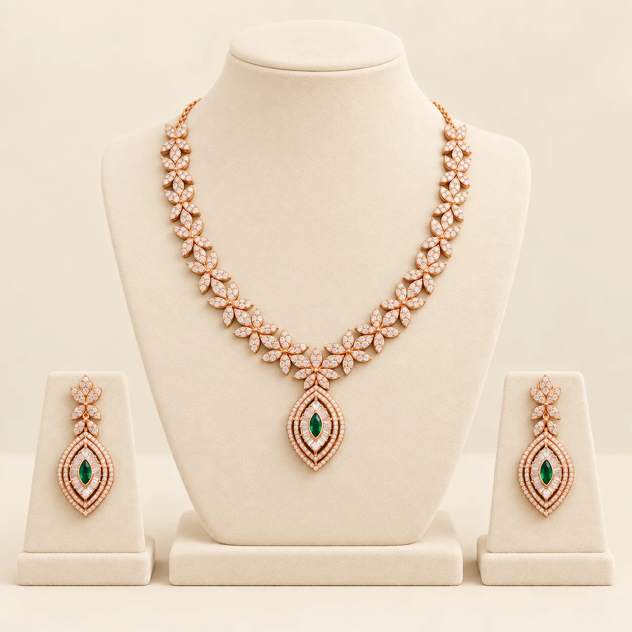 Green Eye Leaf Necklace Set by NoorKara