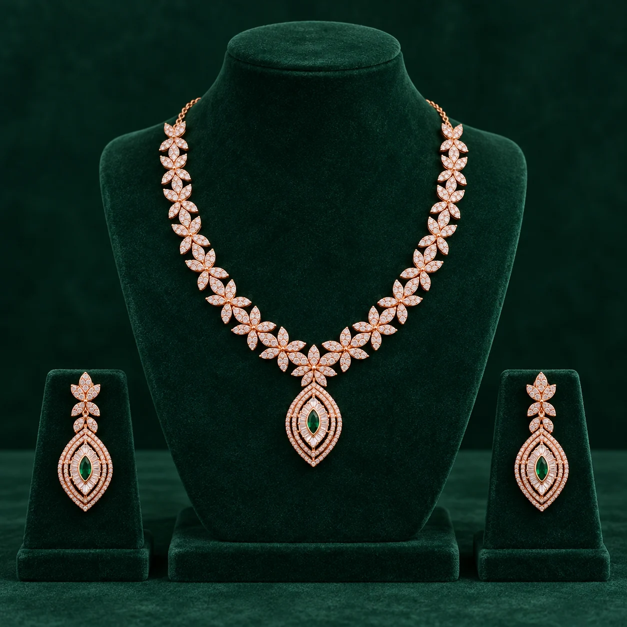 Green Eye Leaf Necklace Set by NoorKara