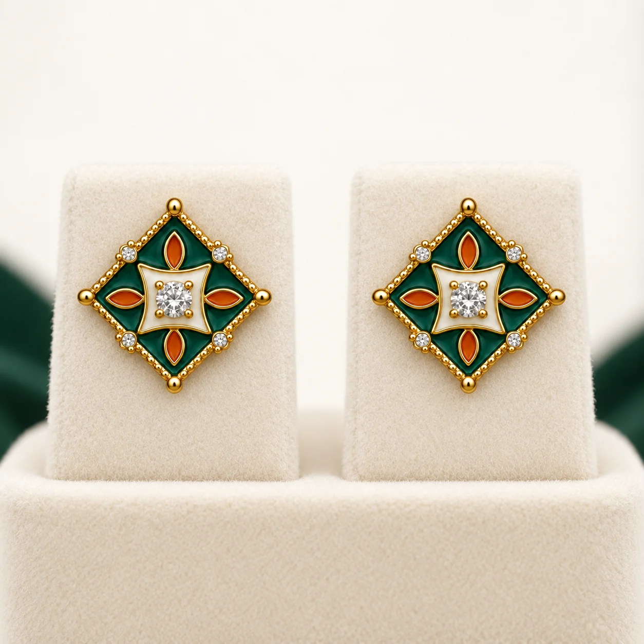 Green and Orange Geometric Studs by NoorKara