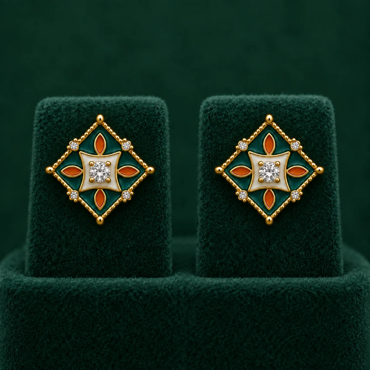 Green and Orange Geometric Studs by NoorKara