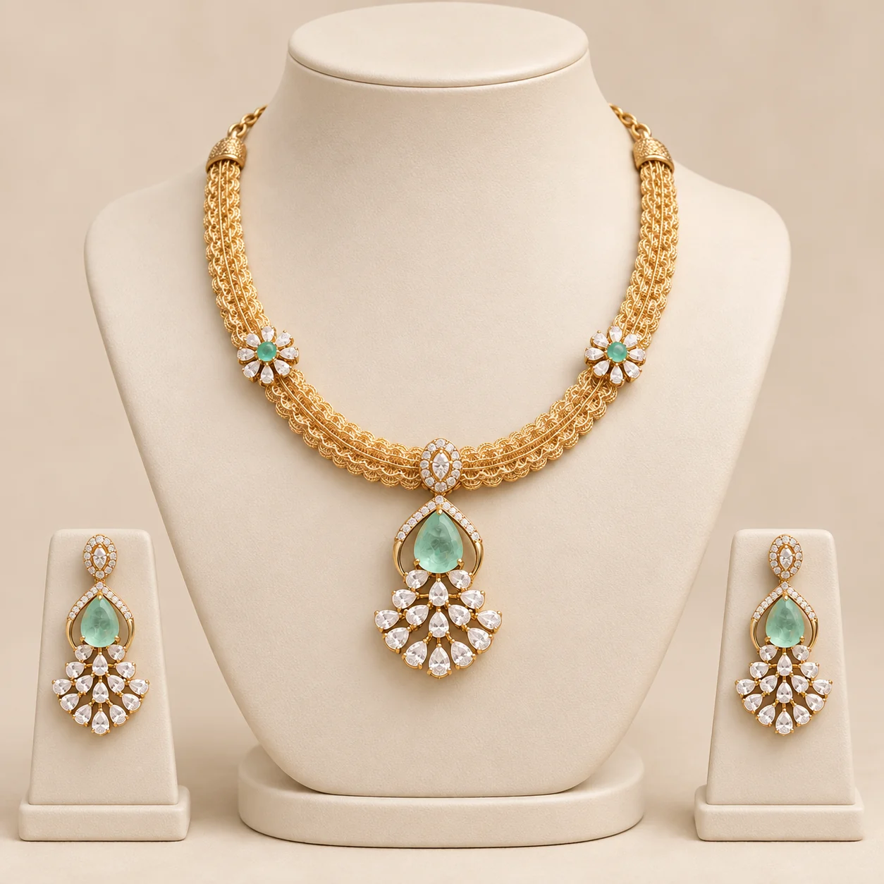 Mint Teardrop Necklace Set by NoorKara