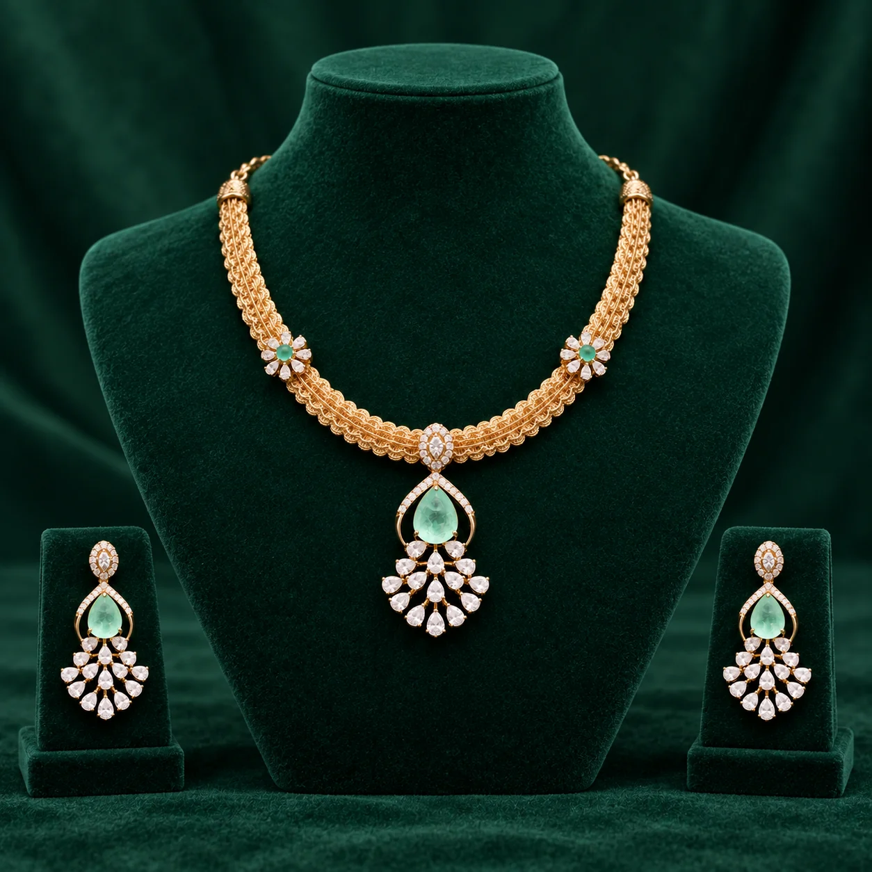 Mint Teardrop Necklace Set by NoorKara