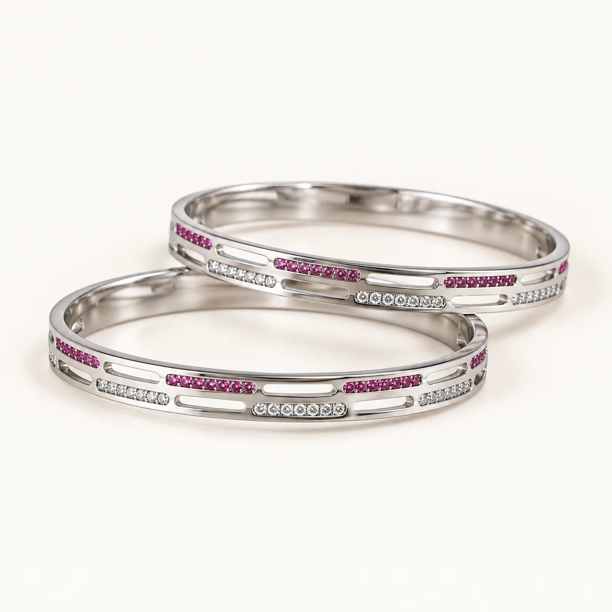 Pink Channel Bangle Pair by NoorKara
