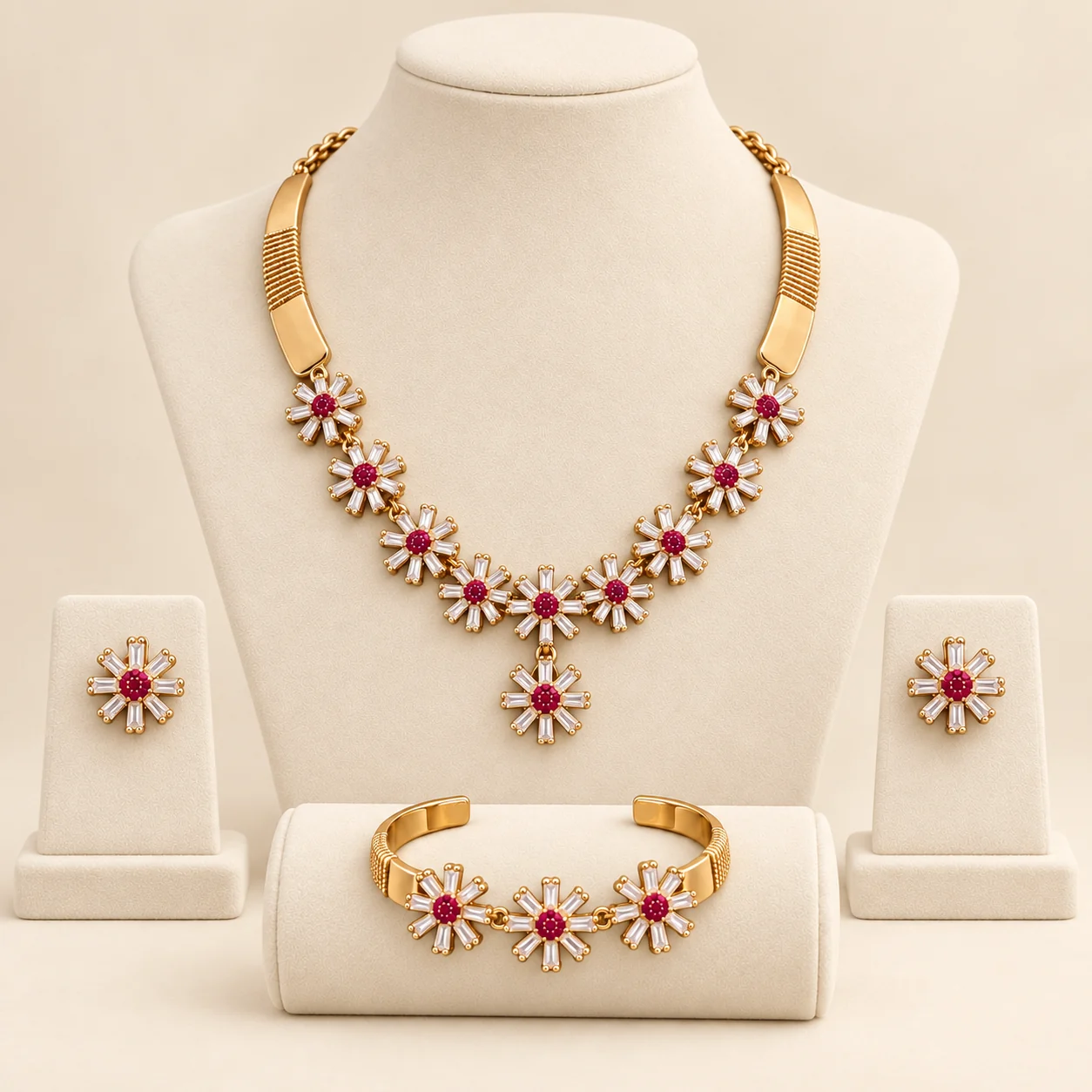 Pink Floral Necklace Set by NoorKara