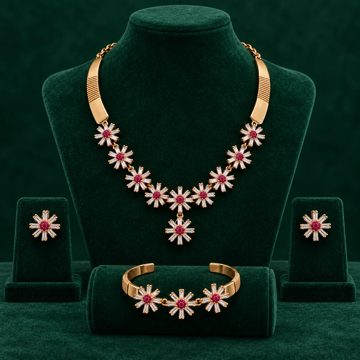 Pink Floral Necklace Set by NoorKara