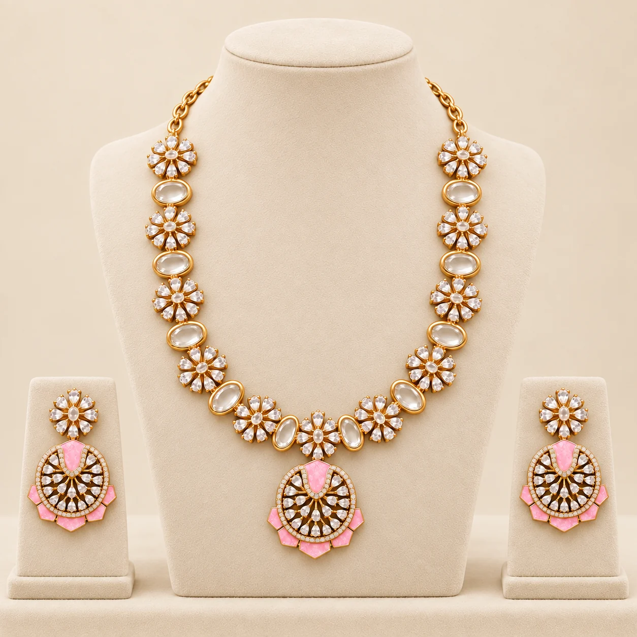 Pink Medallion Necklace Set by NoorKara