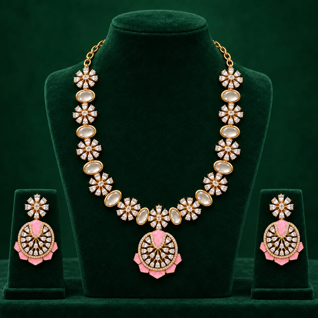 Pink Medallion Necklace Set by NoorKara
