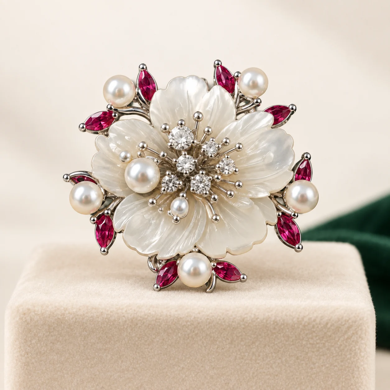 Red Leaf Pearl Flower Brooch by NoorKara