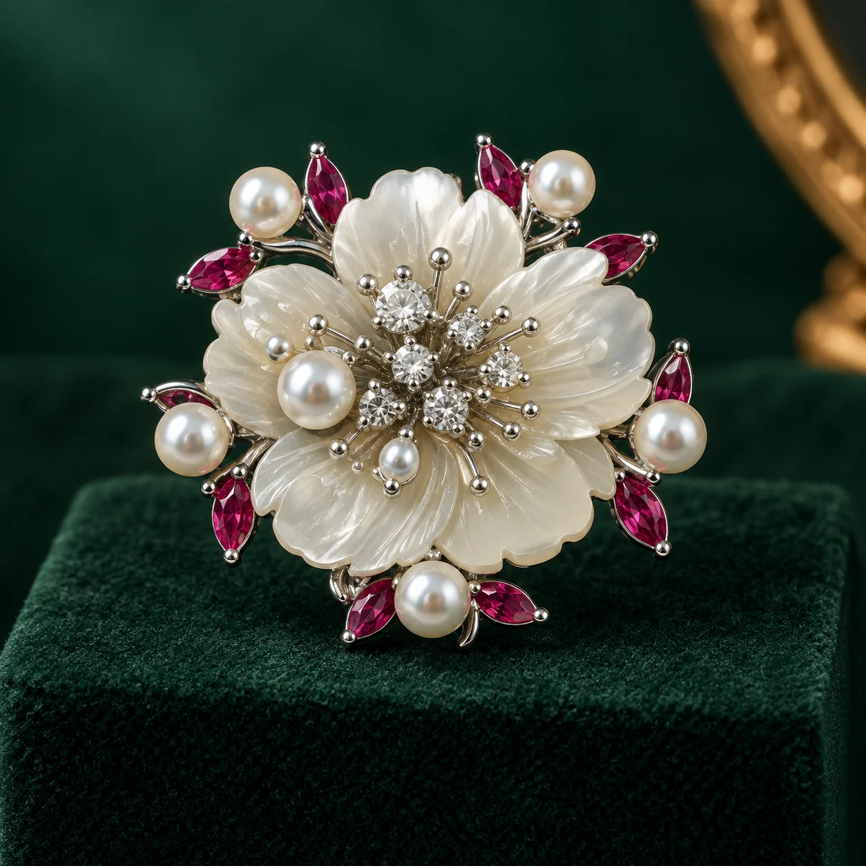 Red Leaf Pearl Flower Brooch by NoorKara