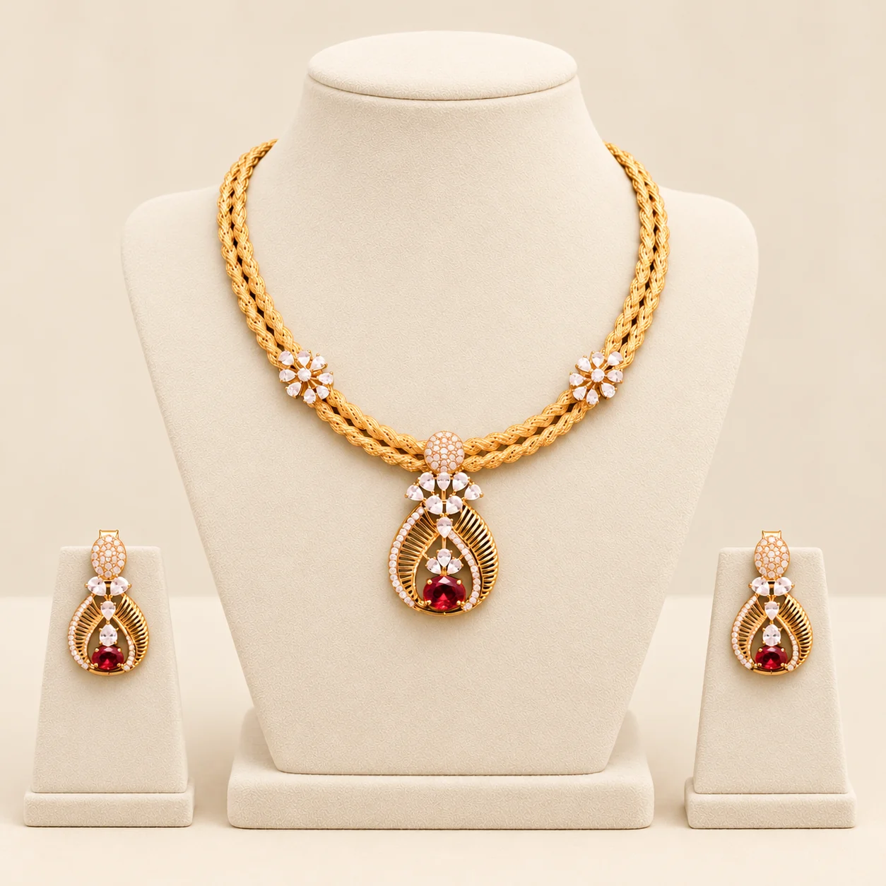 Red Teardrop Necklace Set by NoorKara