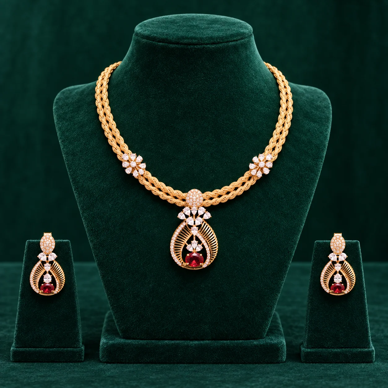 Red Teardrop Necklace Set by NoorKara