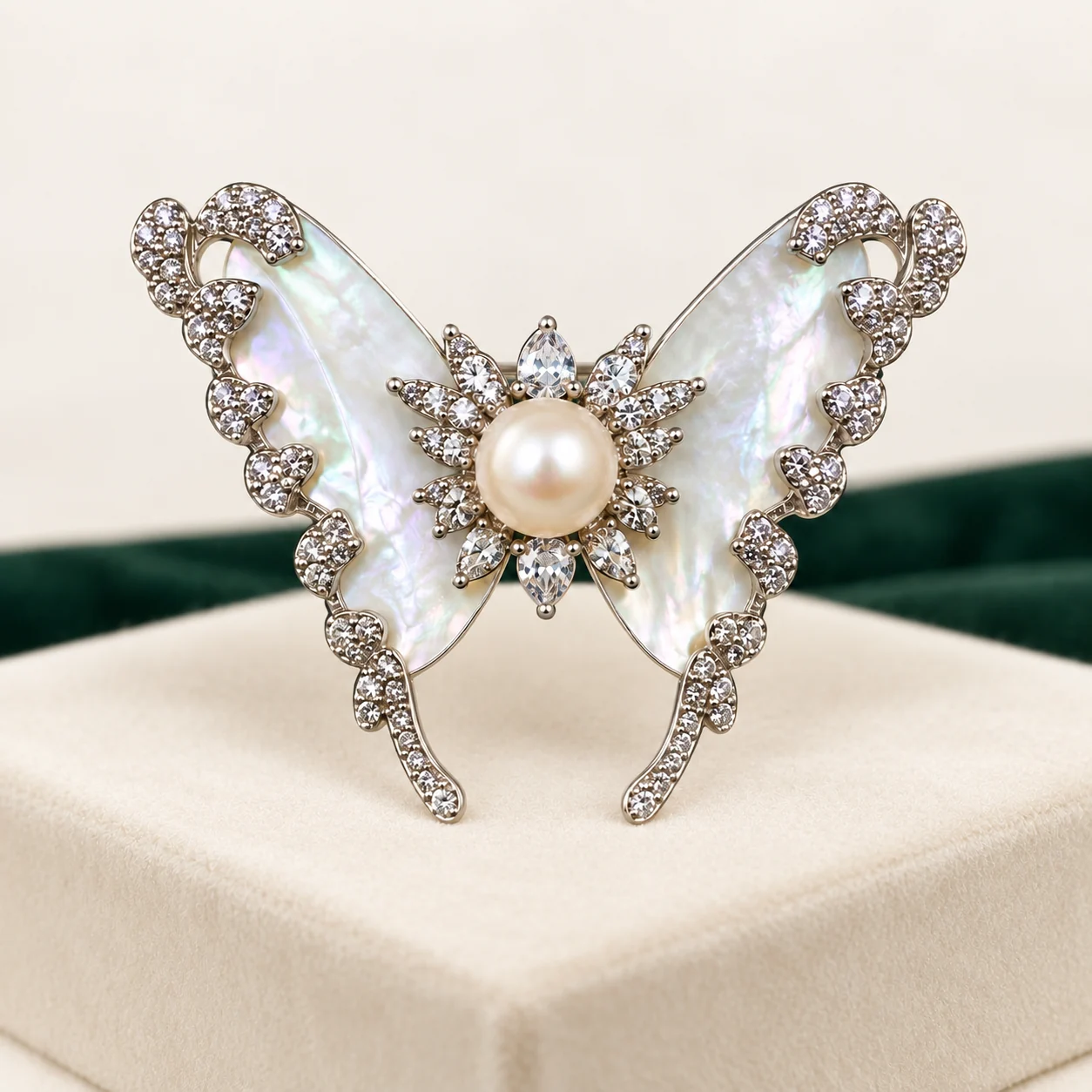 Shell Butterfly Pearl Brooch by NoorKara
