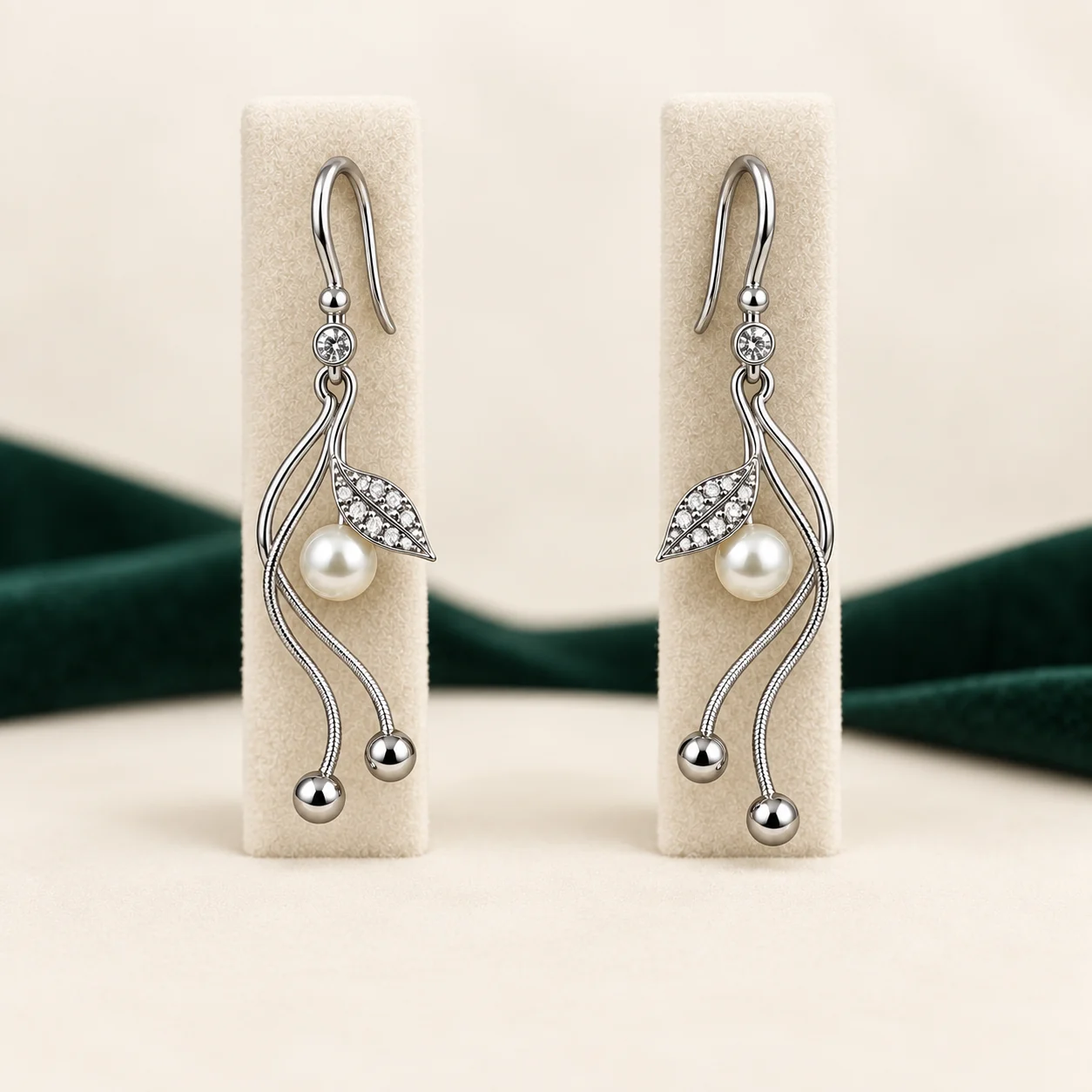 Pearl Leaf Tail Earrings by NoorKara
