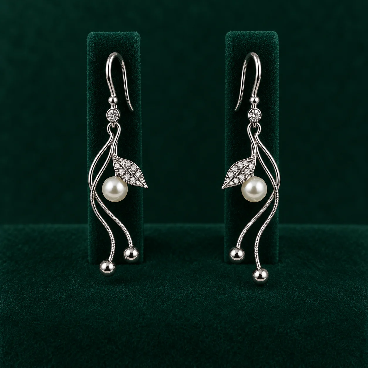 Pearl Leaf Tail Earrings by NoorKara