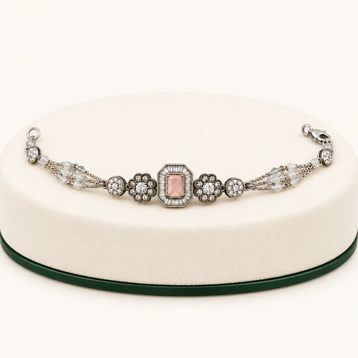 Pink Rectangular Halo Bracelet by NoorKara