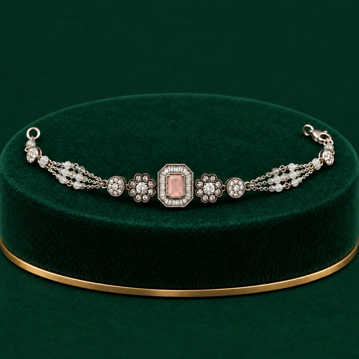 Pink Rectangular Halo Bracelet by NoorKara