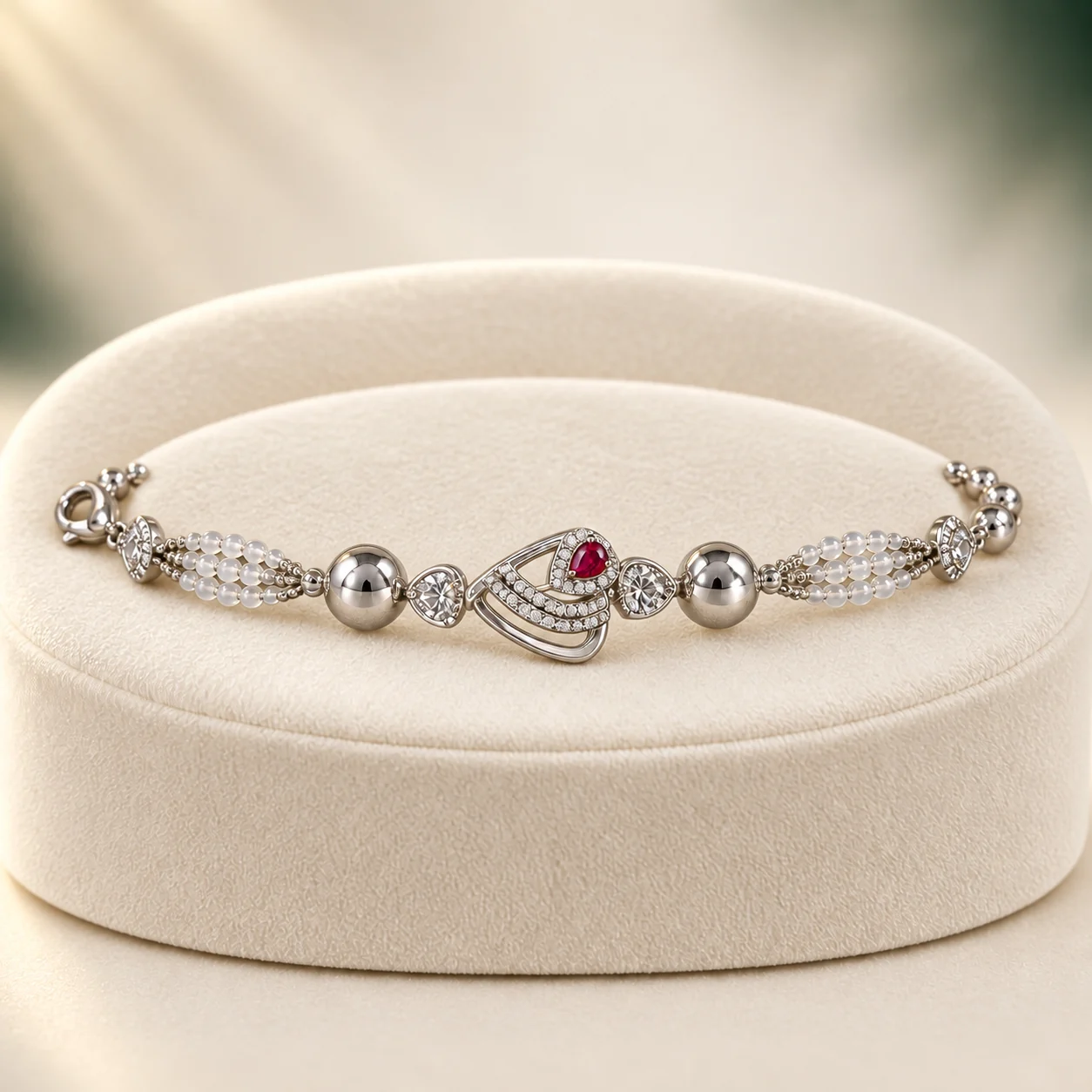 Red Heart Swoosh Bracelet by NoorKara