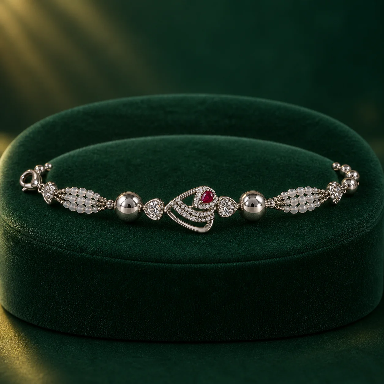 Red Heart Swoosh Bracelet by NoorKara