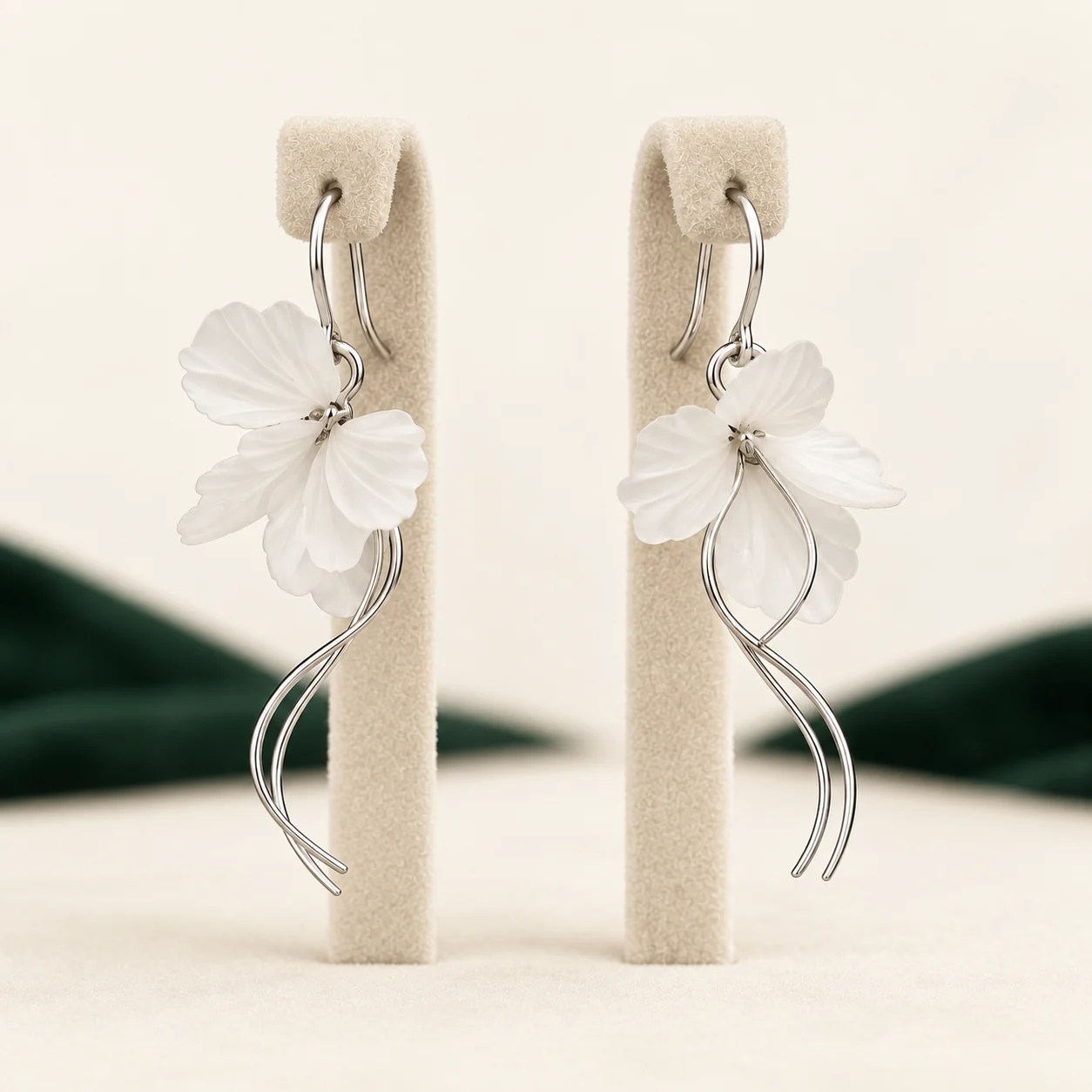 White Petal Tail Earrings by NoorKara