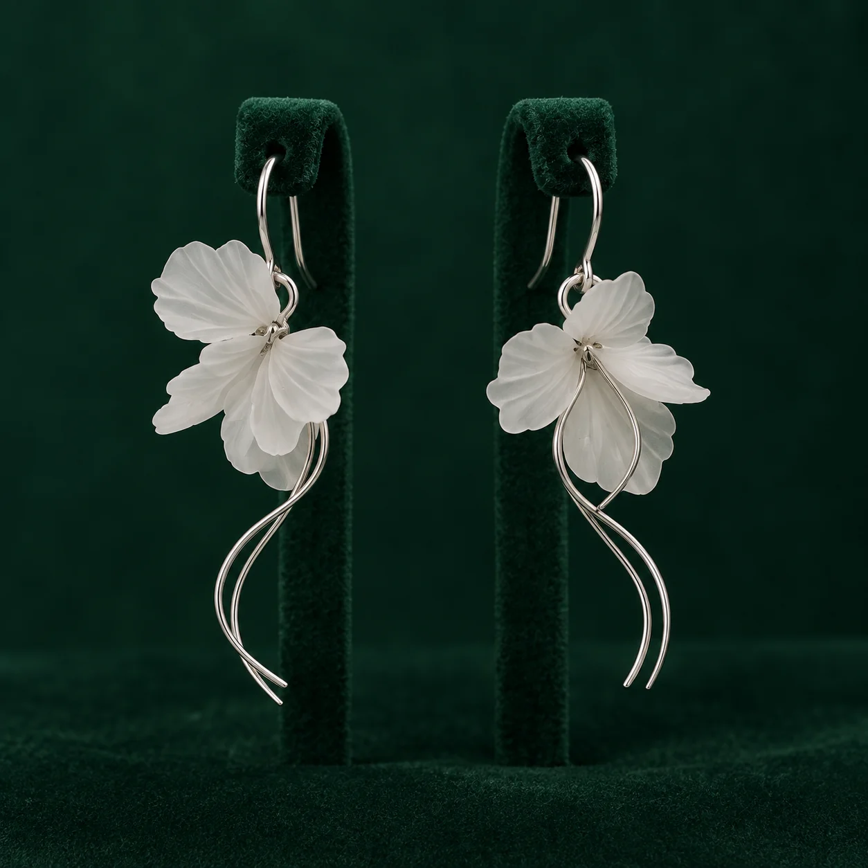White Petal Tail Earrings by NoorKara